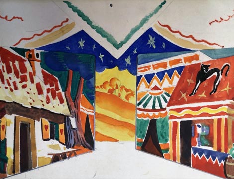 Marijan Trepše, scenografska skica za balet Đavo i njegov šegrt