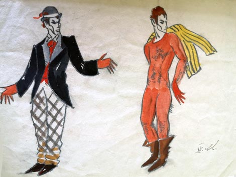 Marijan Trepše, kostimografska skica za balet Đavo i njegov šegrt