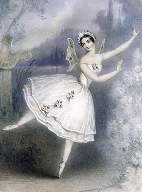 Carlotta Grisi na sceni u drugom činu baletta Giselle, 1841., foto: Wikipedia
