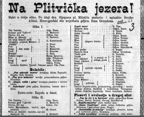 Programska cedulja praizvedbe baleta Na Plitvička jezera Srećka Albinija