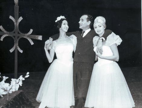 Vera Vasiljević, Gradimir Hadžislavković i Tamara Jovanović nakon premijere baleta Giselle 15. rujna 1964.